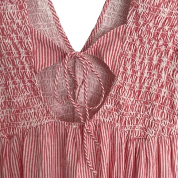 Red  &  White Free People Women's Striped Sleeveless Smocked Tiered Maxi Dress - Picture 6 of 10